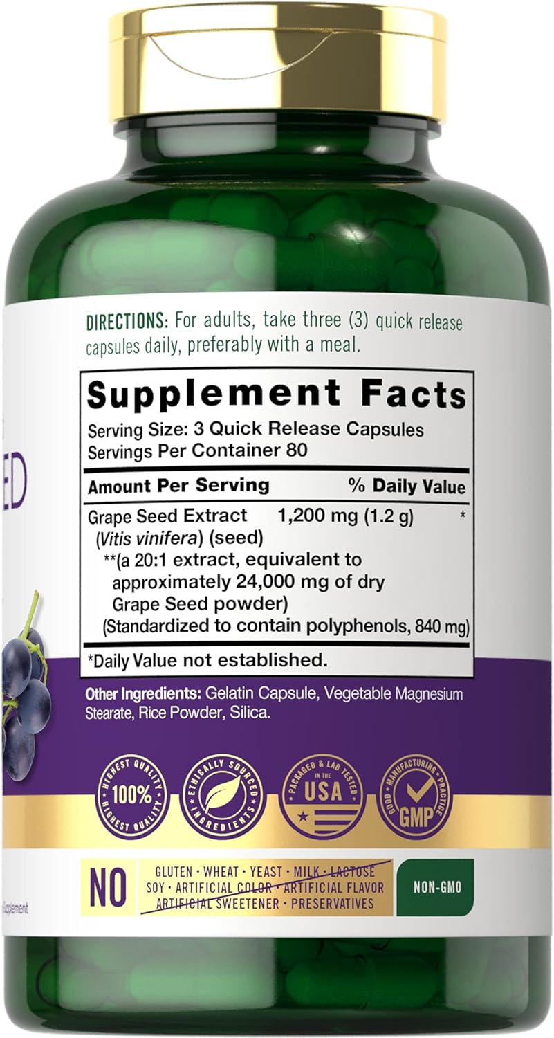 240 Capsules of Carlyle Grape Seed Extract 24,000 mg Equivalent | Powerful Standardized Extract | Non-GMO, Gluten Free | Maximum Strength Formula