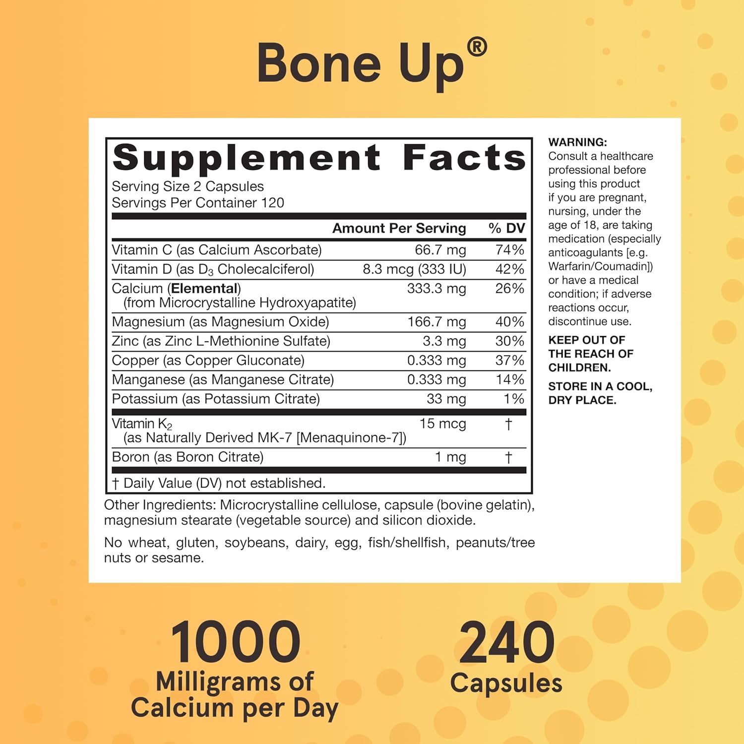 240 Capsules of Jarrow Formulas BoneUp for Bone Support with Vitamin D3, K2, and Calcium - Gluten Free & Non-GMO - 120 Servings
