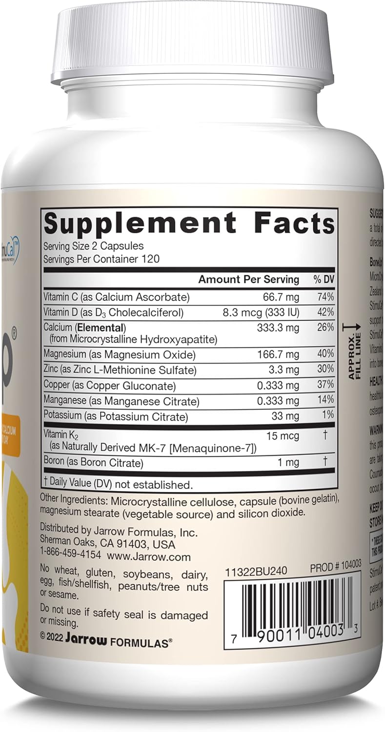 240 Capsules of Jarrow Formulas BoneUp for Bone Support with Vitamin D3, K2, and Calcium - Gluten Free & Non-GMO - 120 Servings