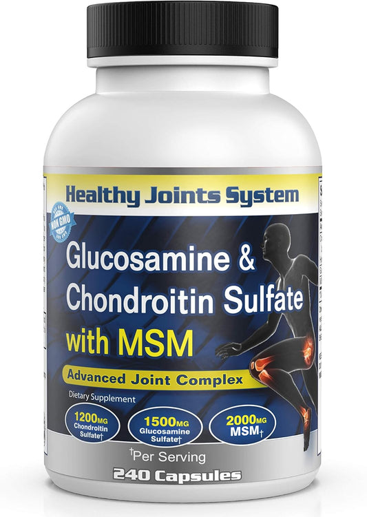 240 Capsules of Joint Support & Discomfort Relief with Glucosamine, Chondroitin, and MSM for Healthy Joints & Bones