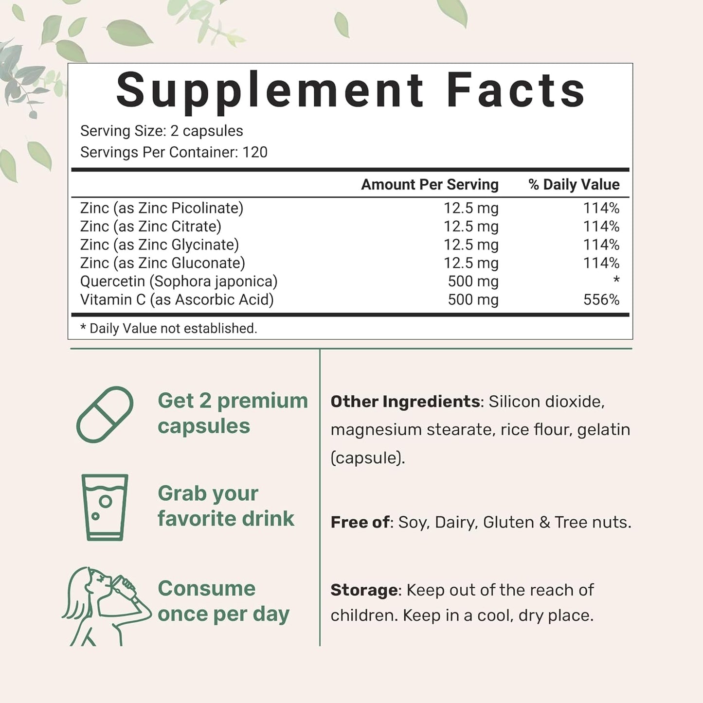 240 Capsules of Micro Ingredients Quercetin, Vitamin C, and Zinc | Immune Support Formula with Quercetin 500mg, Vitamin C 500mg, Zinc 50mg | Complete Immune Boosting Supplements