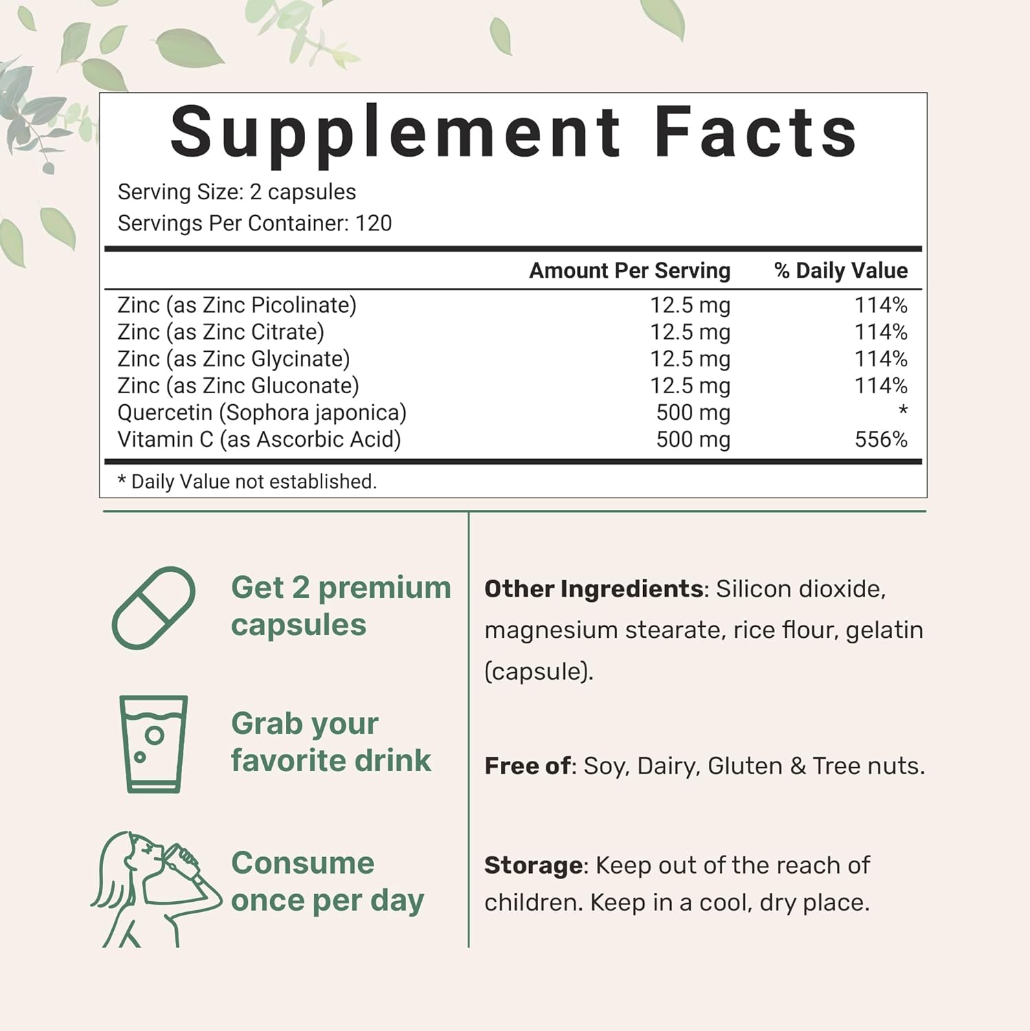 240 Capsules of Micro Ingredients Quercetin, Vitamin C, and Zinc | Immune Support Formula with Quercetin 500mg, Vitamin C 500mg, Zinc 50mg | Complete Immune Boosting Supplements