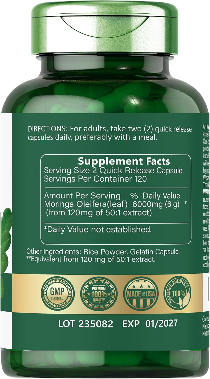 240 Capsules of Non-GMO Moringa Oleifera Supplement - Gluten Free Green Superfood from Moringa Leaf Powder
