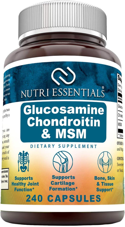 240 Capsules of Nutri Essentials Glucosamine Chondroitin MSM for Healthy Joints, Cartilage, and Tissue Support