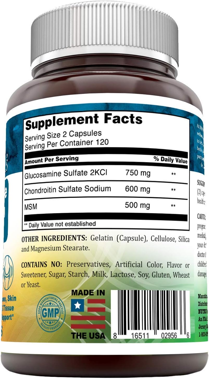 240 Capsules of Nutri Essentials Glucosamine Chondroitin MSM for Healthy Joints, Cartilage, and Tissue Support