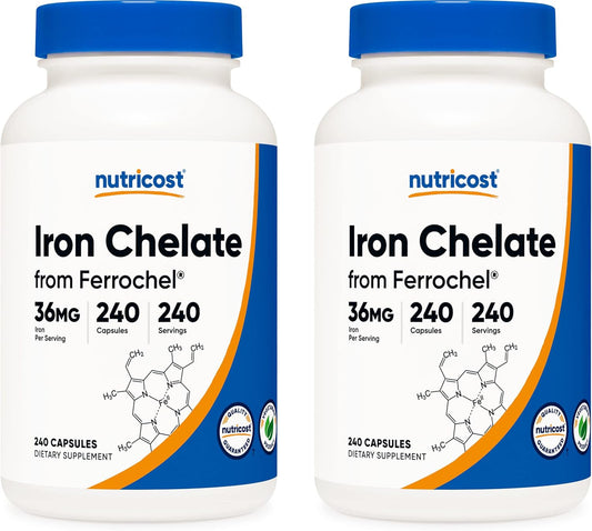240 Capsules of Nutricost Chelated Iron (Ferrochel) 36mg - Pack of 2 Bottles