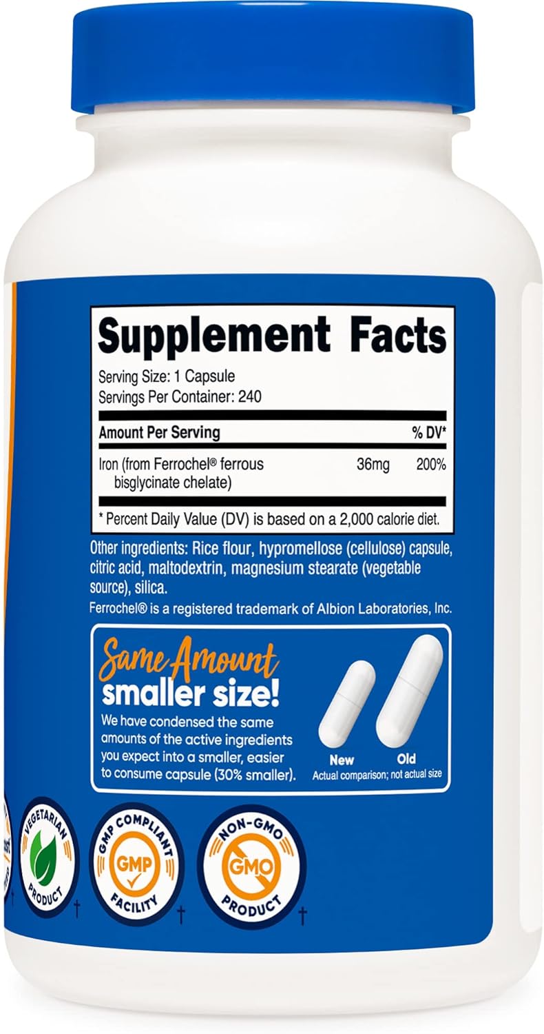 240 Capsules of Nutricost Chelated Iron (Ferrochel) 36mg - Pack of 2 Bottles