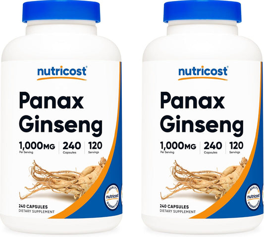 240 Capsules of Nutricost Panax Ginseng 1000mg (2 Bottles) - Non-GMO, Gluten-Free, 120 Servings