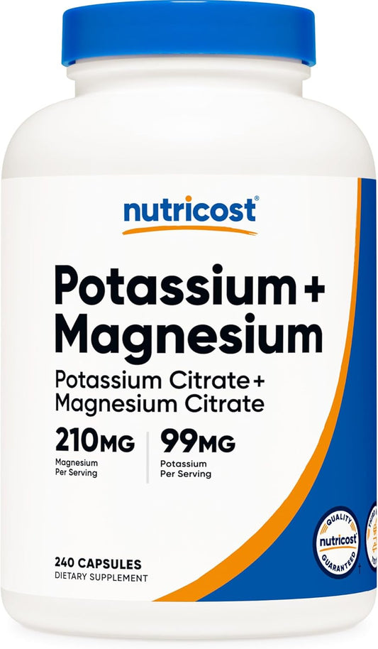 240 Capsules of Nutricost Potassium (99mg) and Magnesium (210mg) Citrates - Non-GMO and Gluten Free