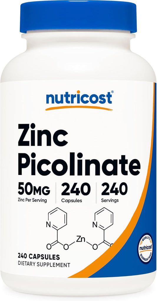 240 Capsules of Nutricost Zinc Picolinate 50mg - Vegetarian, Gluten Free, Non-GMO