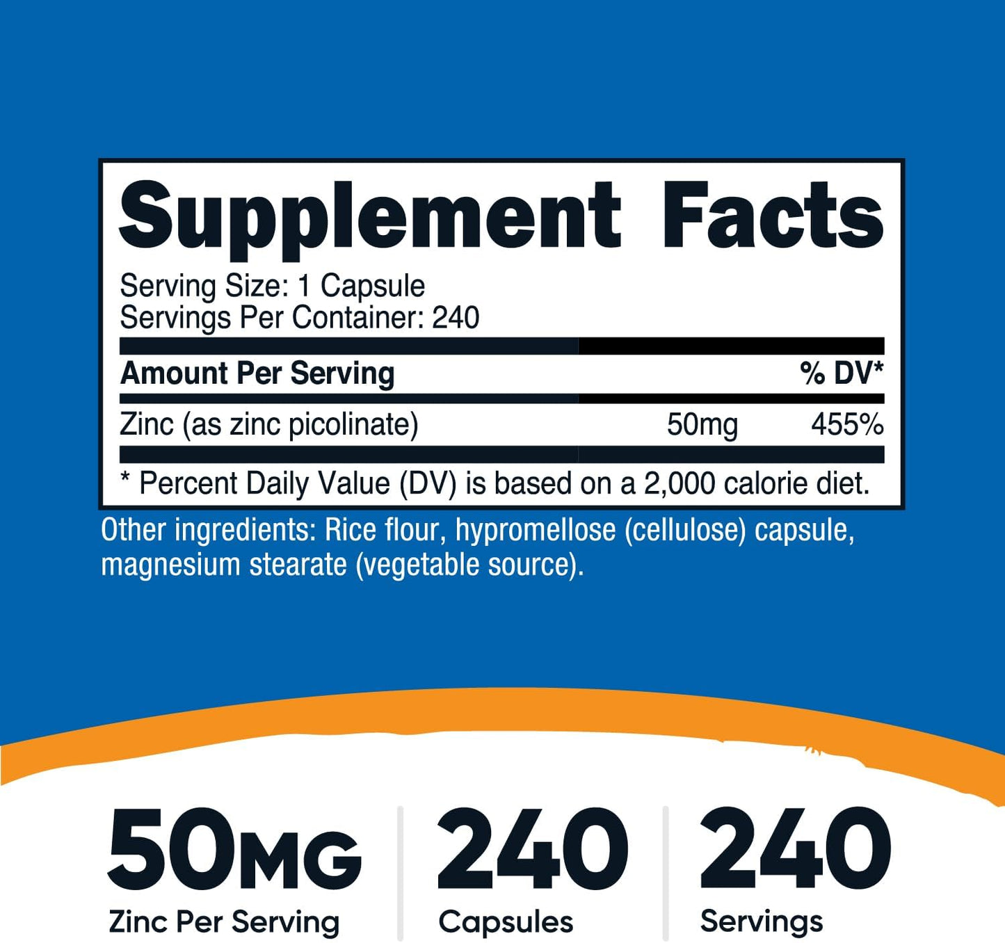240 Capsules of Nutricost Zinc Picolinate 50mg - Vegetarian, Gluten Free, Non-GMO