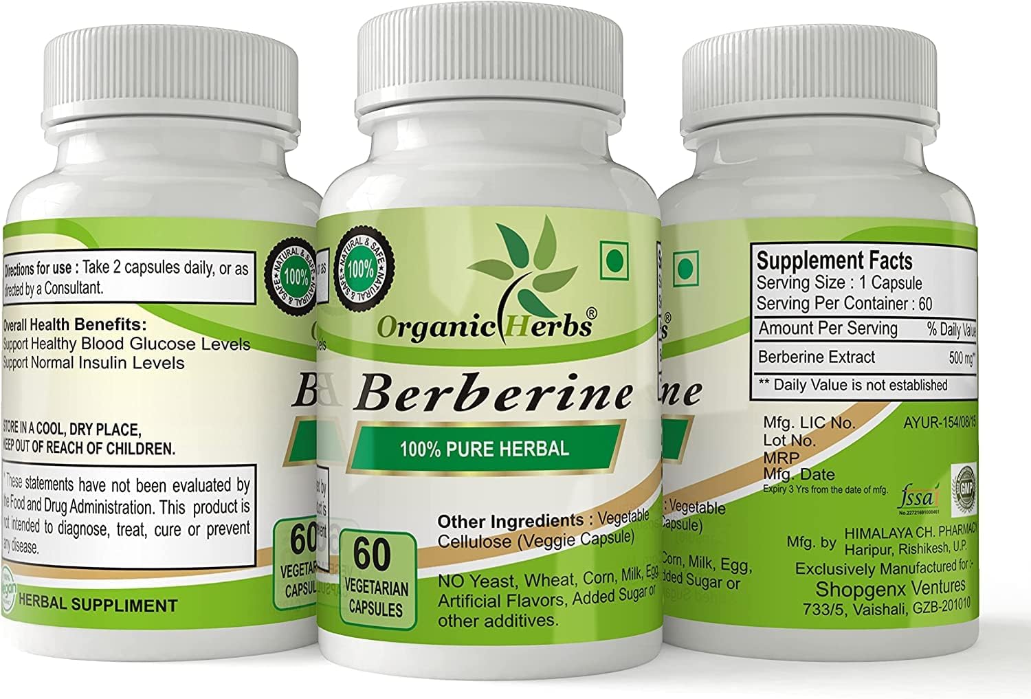 240 Capsules of Organic Herbs Ayurvedic Berberine Supplement for Natural Wellness