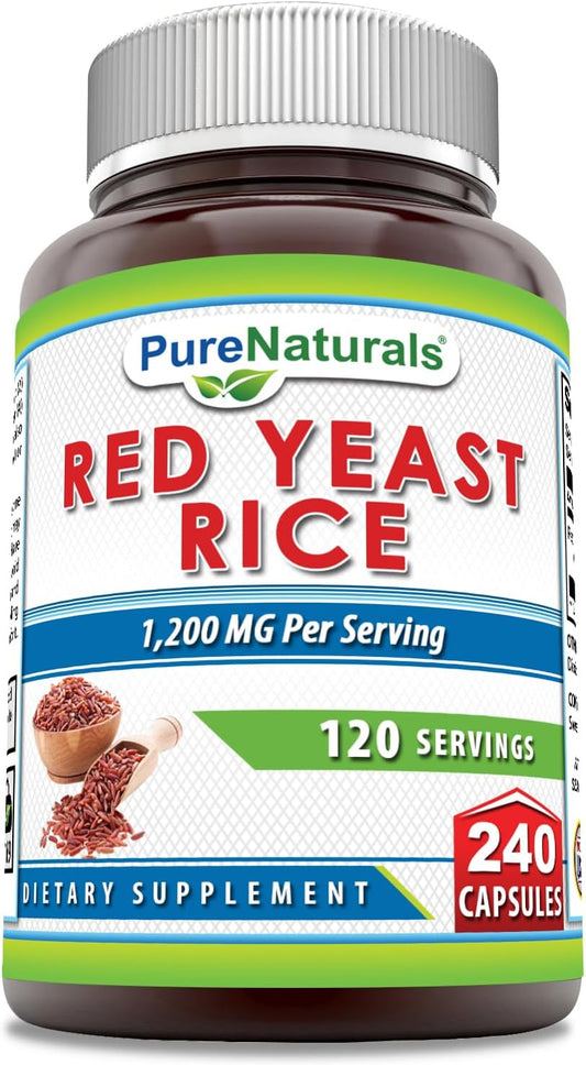 240 Capsules of Pure Naturals Red Yeast Rice Supplement - 1200 Mg per Serving | Non-GMO | Gluten Free | USA Made