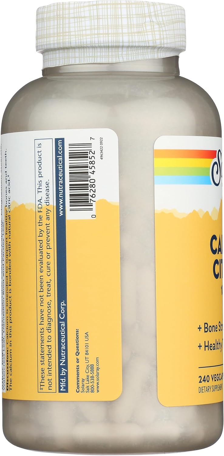 240 Capsules of Solaray Calcium Citrate in a 0.75 Bottle for Bone Health