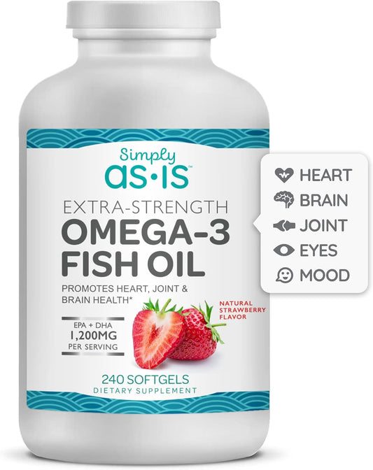 240 Count AS-IS Simply Extra-Strength Omega-3 Fish Oil Softgels with 1200mg EPA + DHA for Heart, Joint & Brain Health