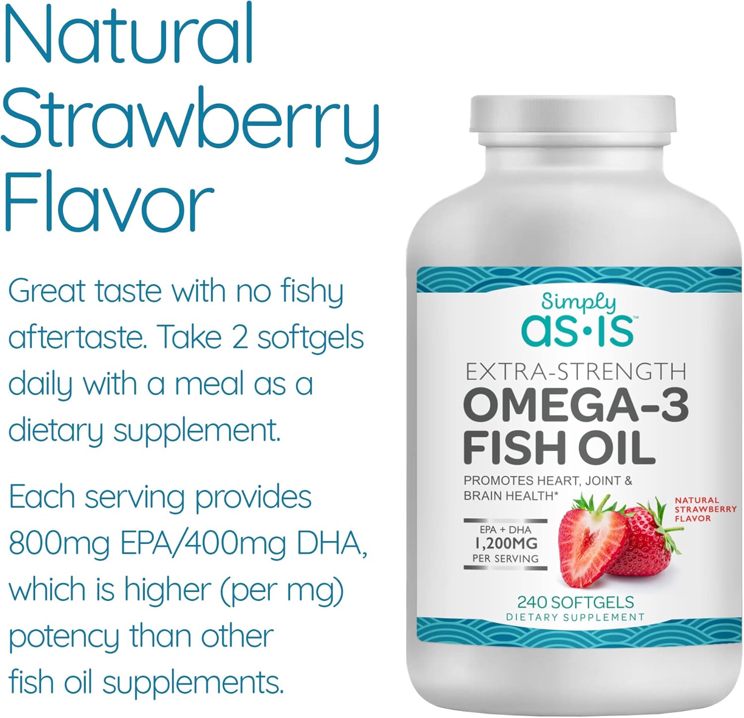 240 Count AS-IS Simply Extra-Strength Omega-3 Fish Oil Softgels with 1200mg EPA + DHA for Heart, Joint & Brain Health