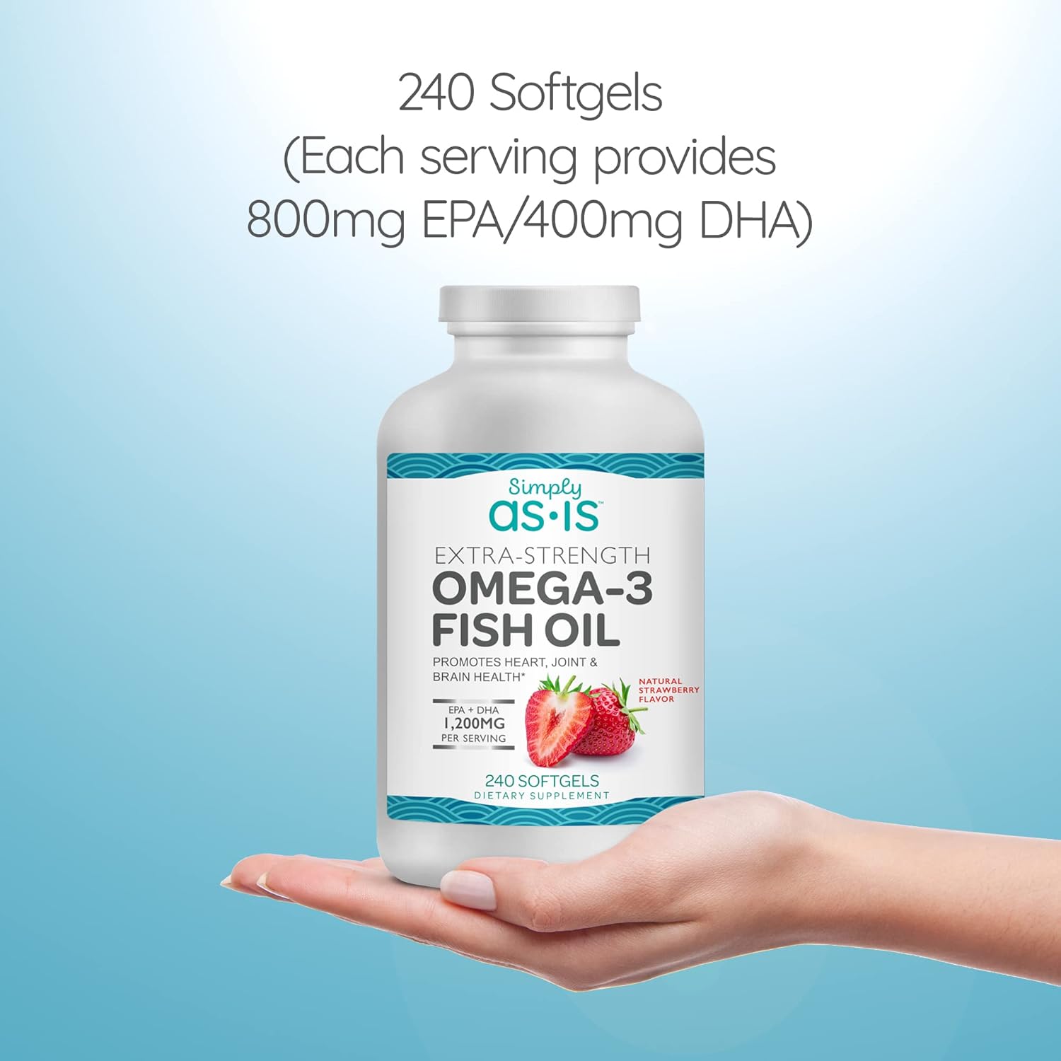 240 Count AS-IS Simply Extra-Strength Omega-3 Fish Oil Softgels with 1200mg EPA + DHA for Heart, Joint & Brain Health