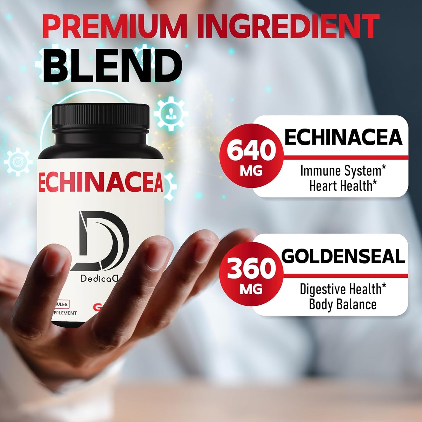 240 Count DEDICAD Echinacea Goldenseal Capsules (1000mg) - 4 Month Supply for Immune System & Overall Health Support