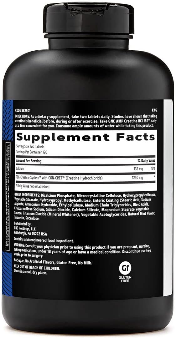 240 Count GNC AMP Creatine HCl Pills for Muscle Building, Energy Boost, and Performance Recovery | Fast Absorbing Gluten Free Supplement