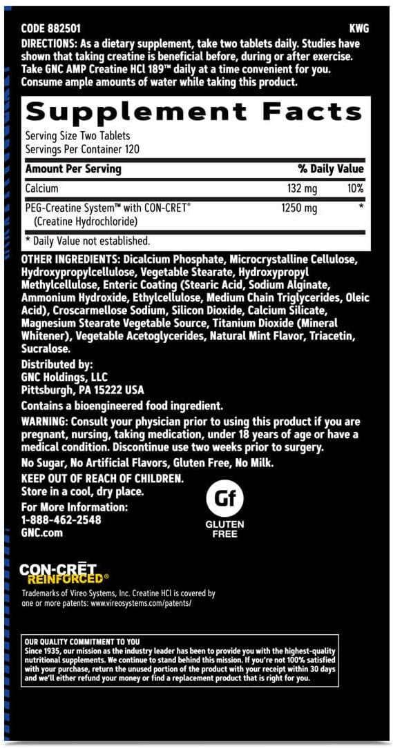 240 Count GNC AMP Creatine HCl Pills for Muscle Building, Energy Boost, and Performance Recovery | Fast Absorbing Gluten Free Supplement