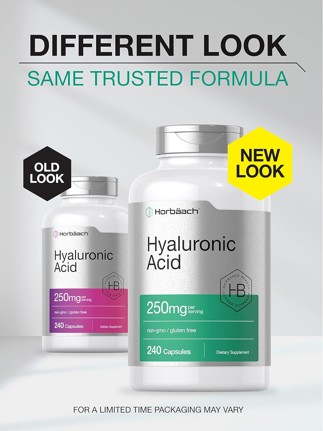 240 Count Horbäach Hyaluronic Acid Capsules - 250 mg, Non-GMO & Gluten Free Supplement