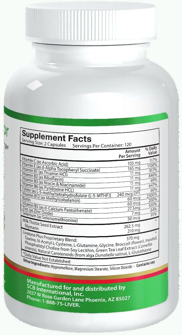 240 Count Livatone Plus Liver Detox Capsules - Liver Cleanse & Detox Pills with Milk Thistle & Antioxidants