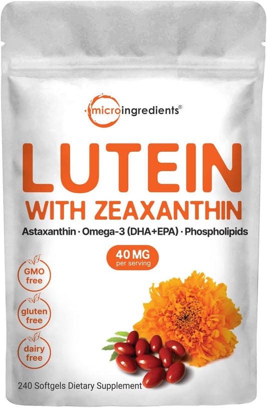 240 Count Lutein & Zeaxanthin Softgels with Astaxanthin for Eye Health | Omega-3s & Phospholipids | Non-GMO, Gluten-Free | Third Party Tested