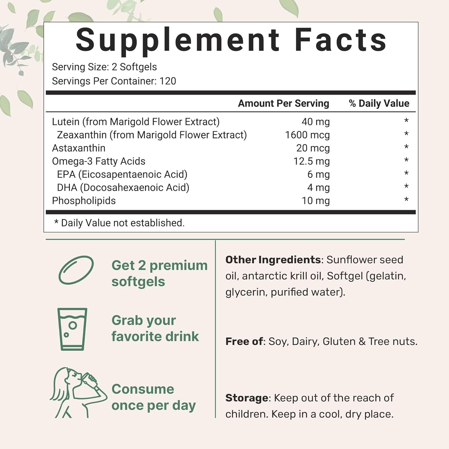 240 Count Lutein & Zeaxanthin Softgels with Astaxanthin for Eye Health | Omega-3s & Phospholipids | Non-GMO, Gluten-Free | Third Party Tested