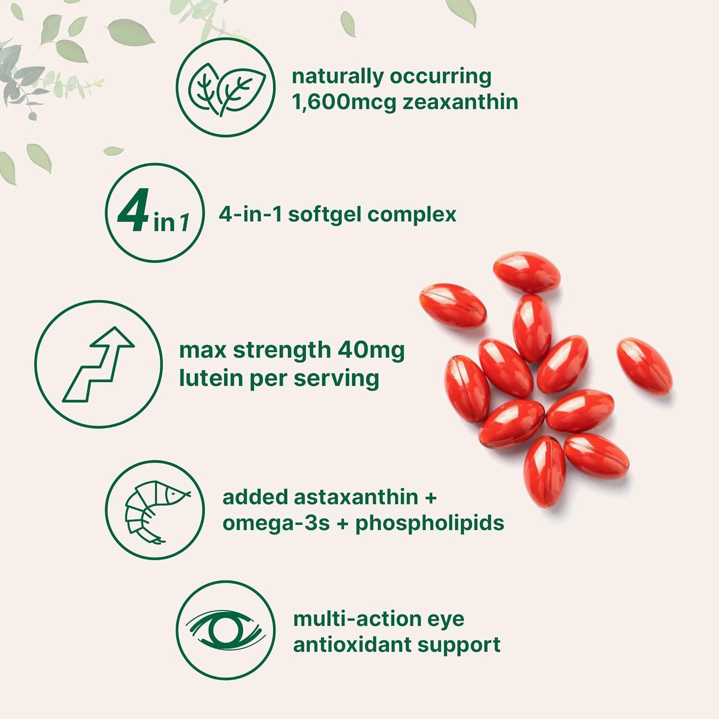 240 Count Lutein & Zeaxanthin Softgels with Astaxanthin for Eye Health | Omega-3s & Phospholipids | Non-GMO, Gluten-Free | Third Party Tested