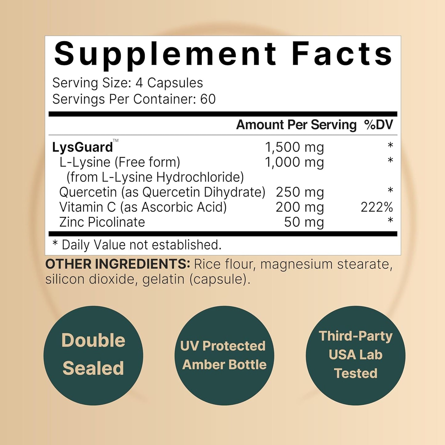 240 Count NatureBell L-Lysine 1000mg Capsules with Quercetin, Vitamin C, and Zinc - Immune Support & Skin Health Supplement