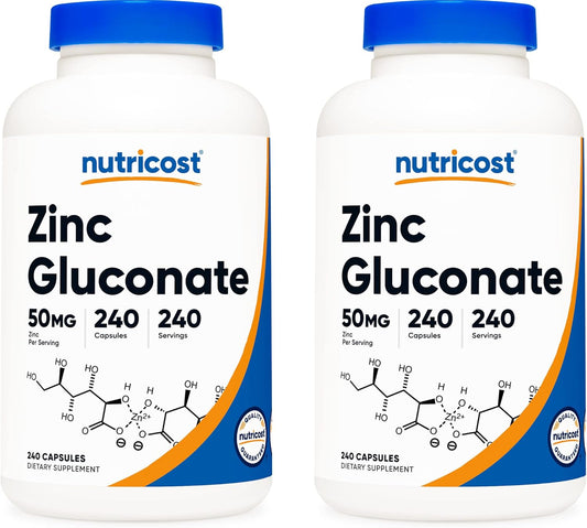 240 Count Nutricost Zinc Gluconate Veggie Capsules (50mg) - Pack of 2, Gluten Free, Non-GMO