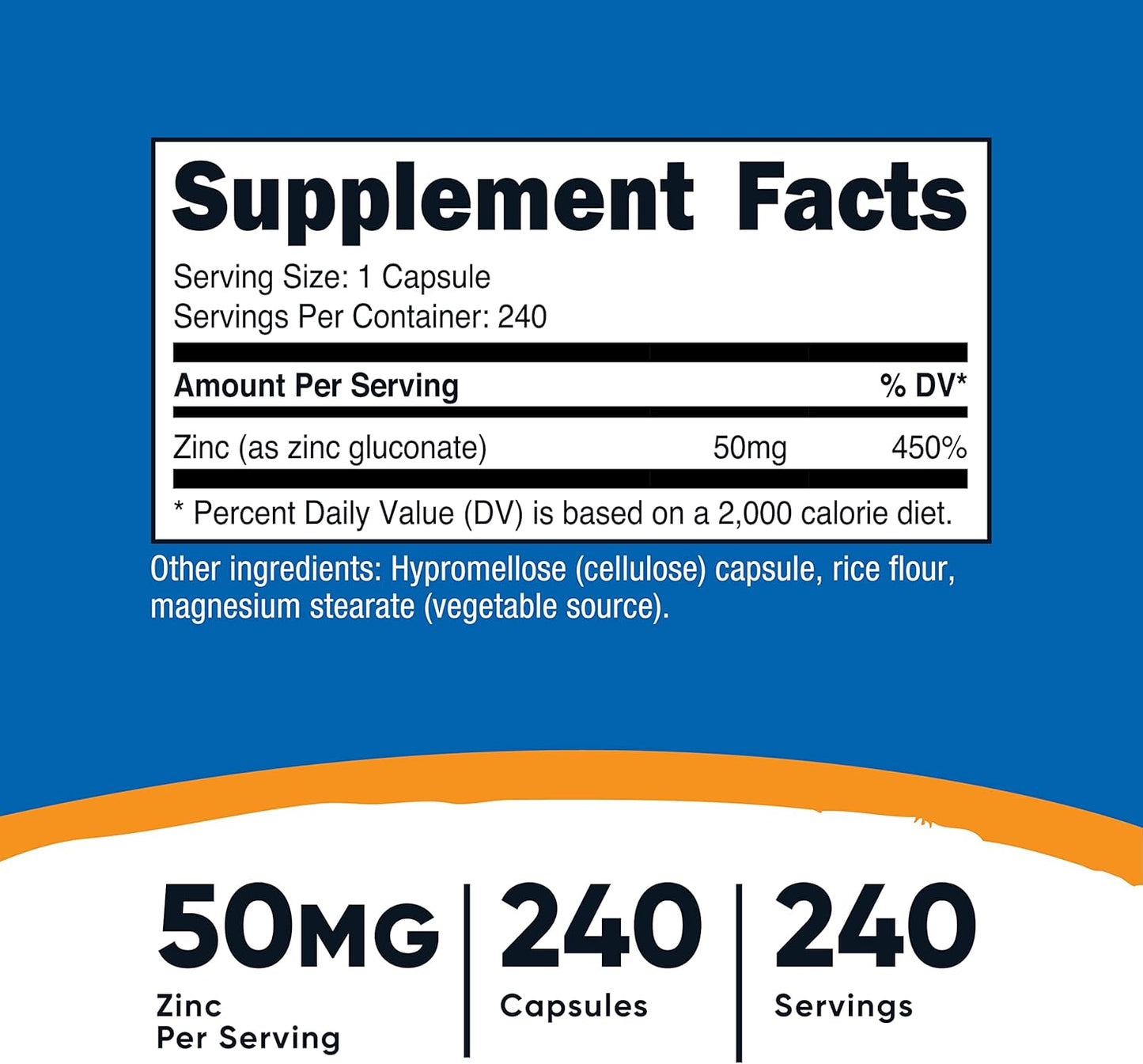 240 Count Nutricost Zinc Gluconate Veggie Capsules (50mg) - Pack of 2, Gluten Free, Non-GMO