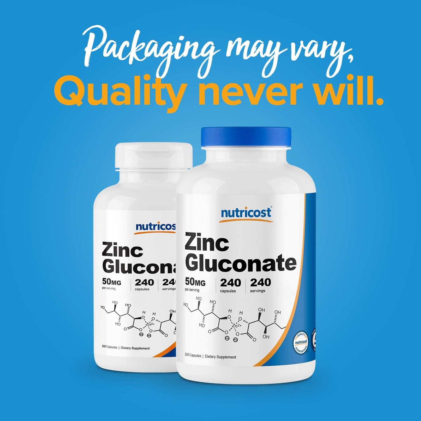 240 Count Nutricost Zinc Gluconate Veggie Capsules (50mg) - Pack of 2, Gluten Free, Non-GMO