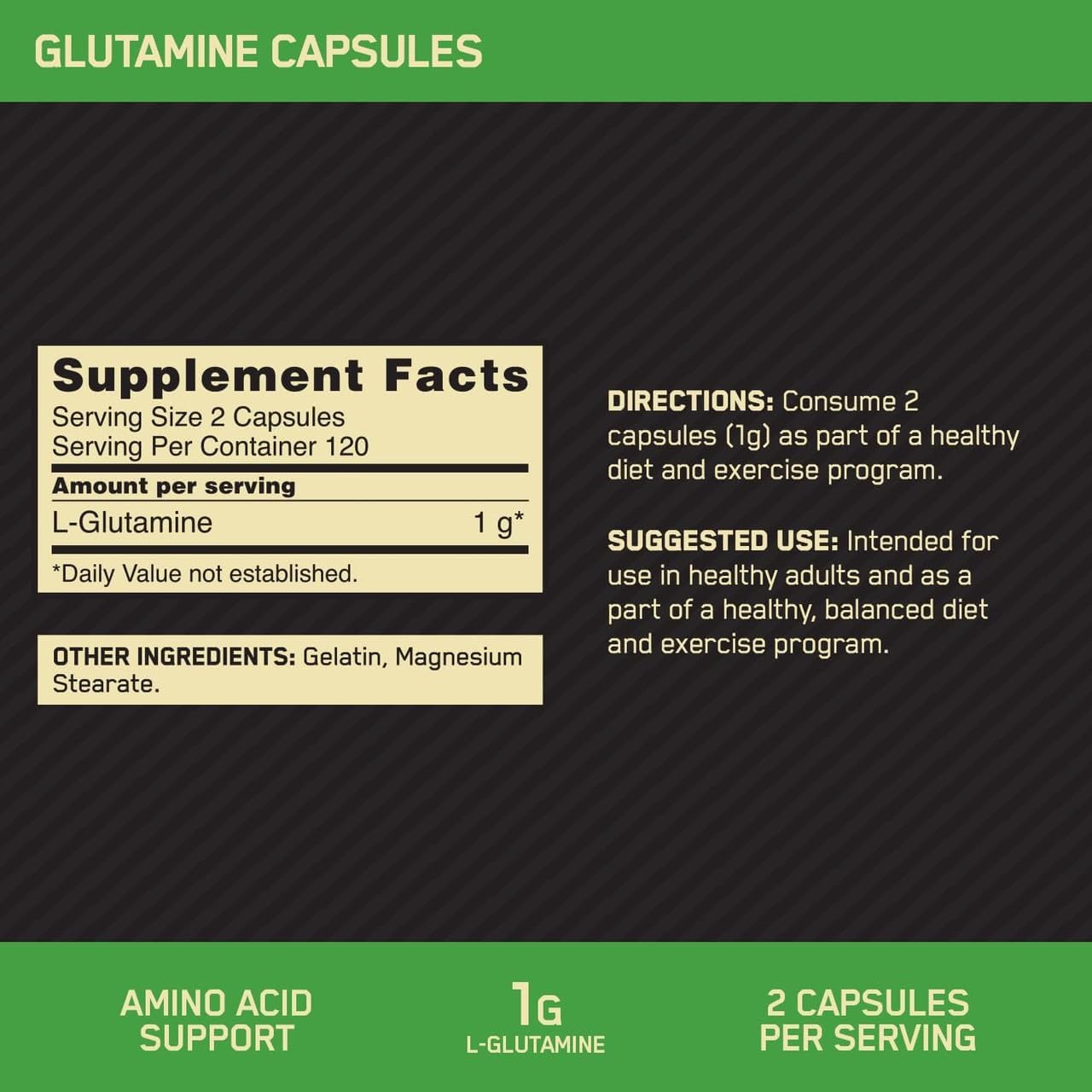240 Count Optimum Nutrition L-Glutamine Muscle Recovery Capsules, 1000mg