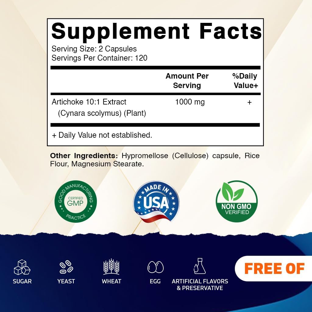 240 Count Vitamatic Artichoke Extract Capsules - 1000mg 10X Extract - Non-GMO, Gluten Free - USA Made Supplement