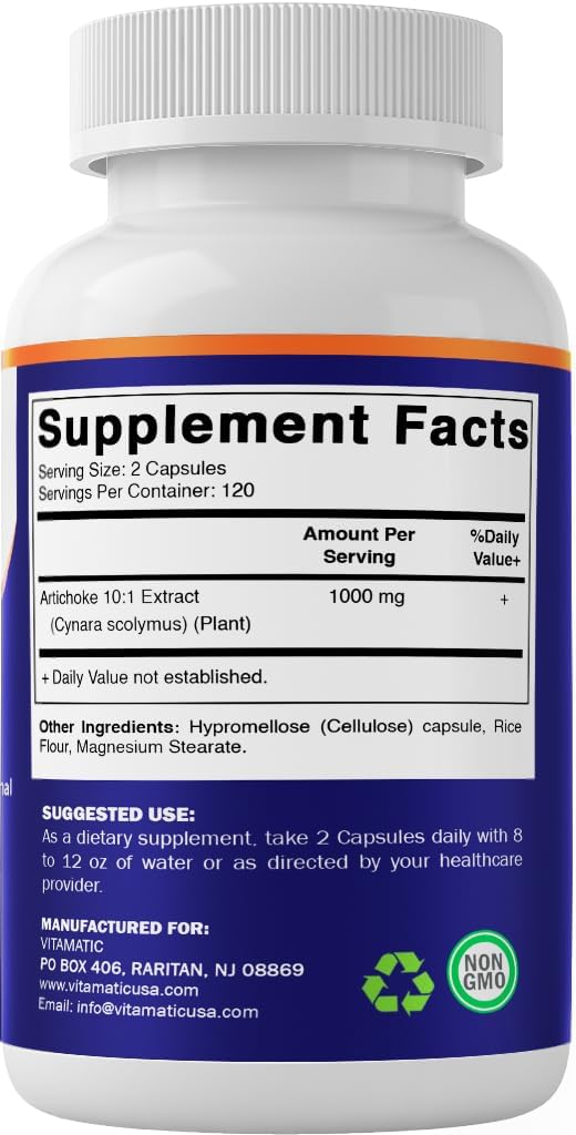 240 Count Vitamatic Artichoke Extract Capsules - 1000mg 10X Extract - Non-GMO, Gluten Free - USA Made Supplement