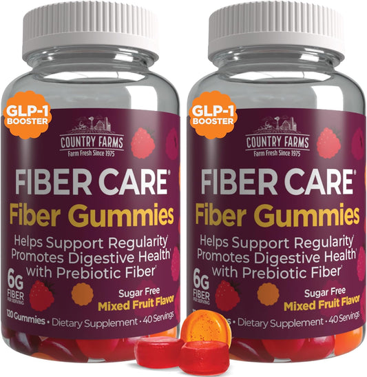 240 Mixed Fruit Prebiotic Fiber Gummies for Digestive Health - 80 Servings, 6g Fiber, FOS from Beets, Supports Regularity - 2 Pack of COUNTRY FARMS