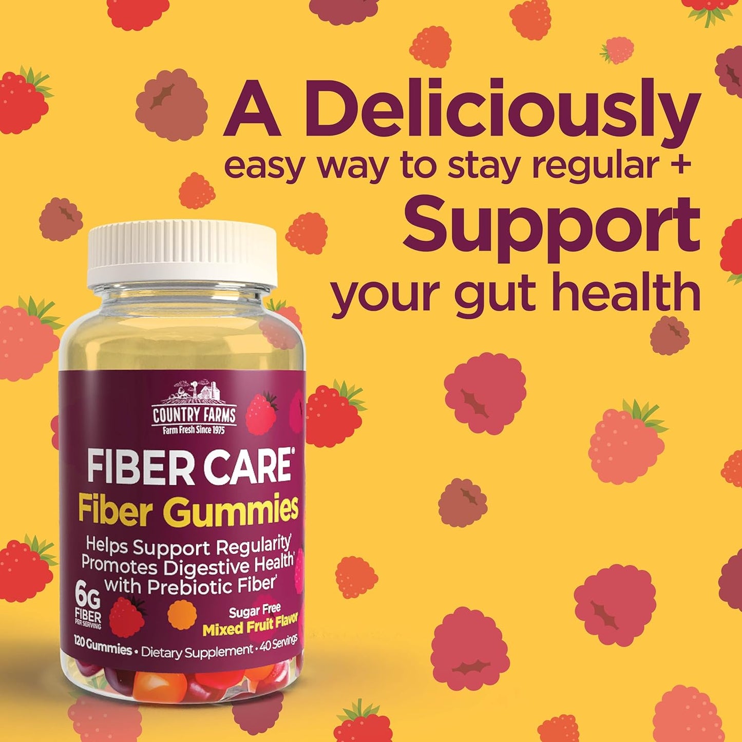 240 Mixed Fruit Prebiotic Fiber Gummies for Digestive Health - 80 Servings, 6g Fiber, FOS from Beets, Supports Regularity - 2 Pack of COUNTRY FARMS