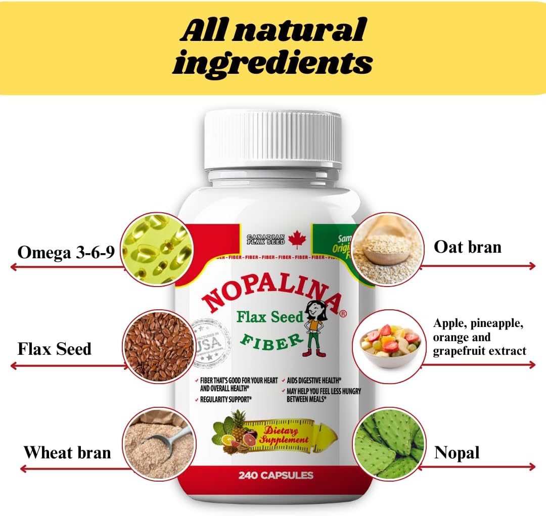 240 Nopalina Flax Seed Fiber Capsules - Natural Source of Fiber for Digestive Health