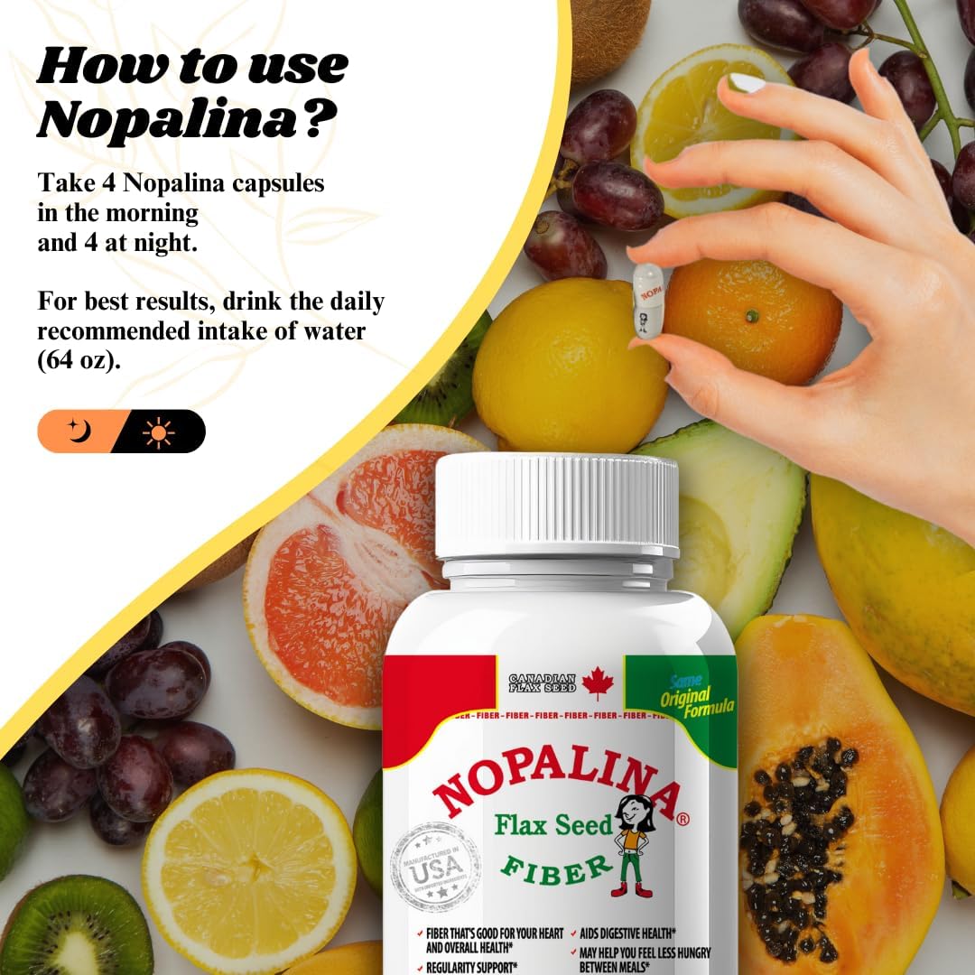 240 Nopalina Flax Seed Fiber Capsules - Natural Source of Fiber for Digestive Health