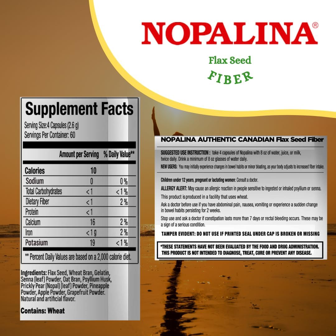 240 Nopalina Flax Seed Fiber Capsules - Natural Source of Fiber for Digestive Health