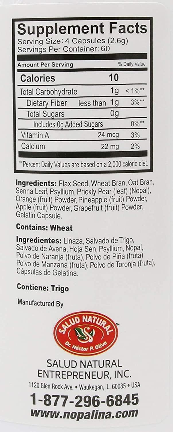 240 Nopalina Flax Seed Plus Capsules for Digestive Health and Wellness
