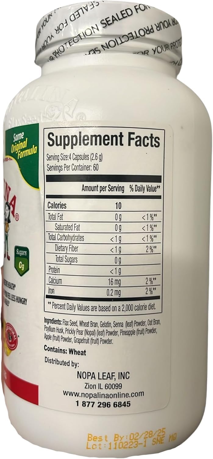 240 Nopalina Flax Seed Plus Capsules for Digestive Health and Wellness