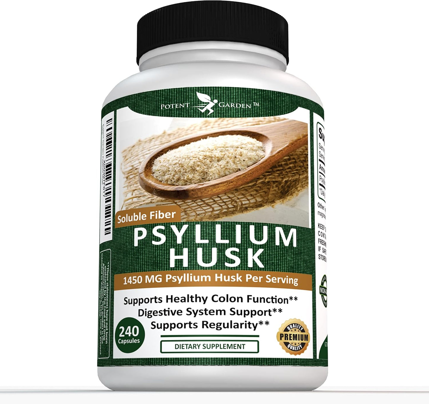 240 Potent Garden Psyllium Husk Capsules - Natural Soluble Fiber Supplement for Digestion & Regularity