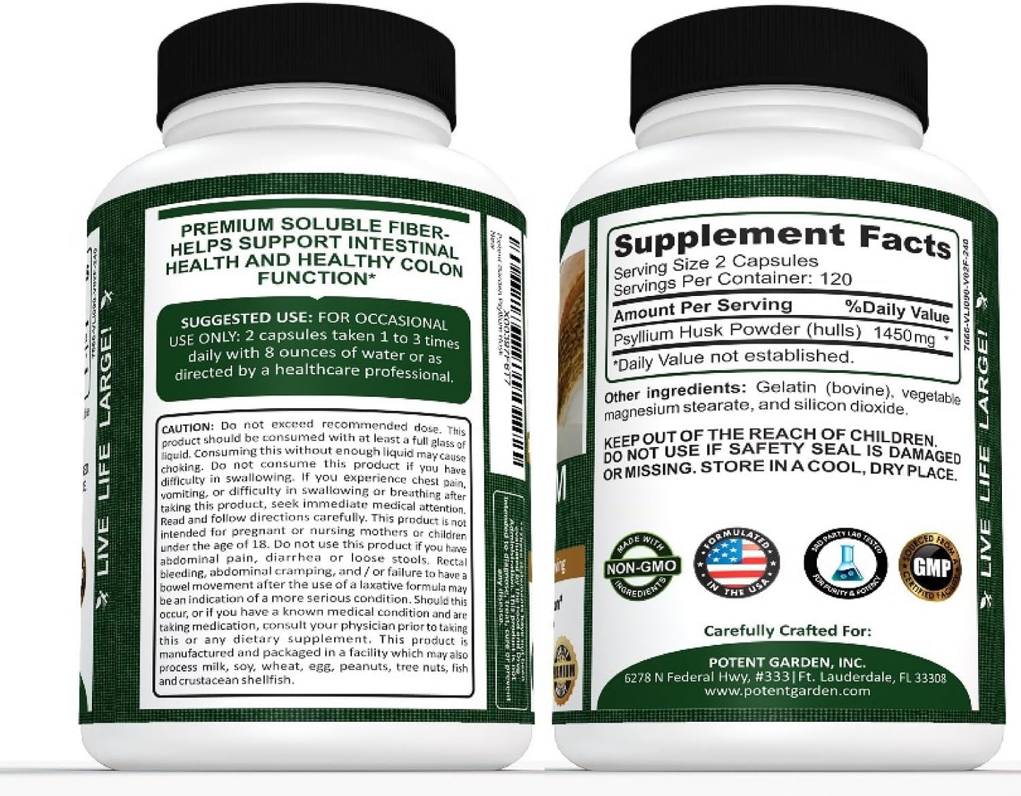 240 Potent Garden Psyllium Husk Capsules - Natural Soluble Fiber Supplement for Digestion & Regularity