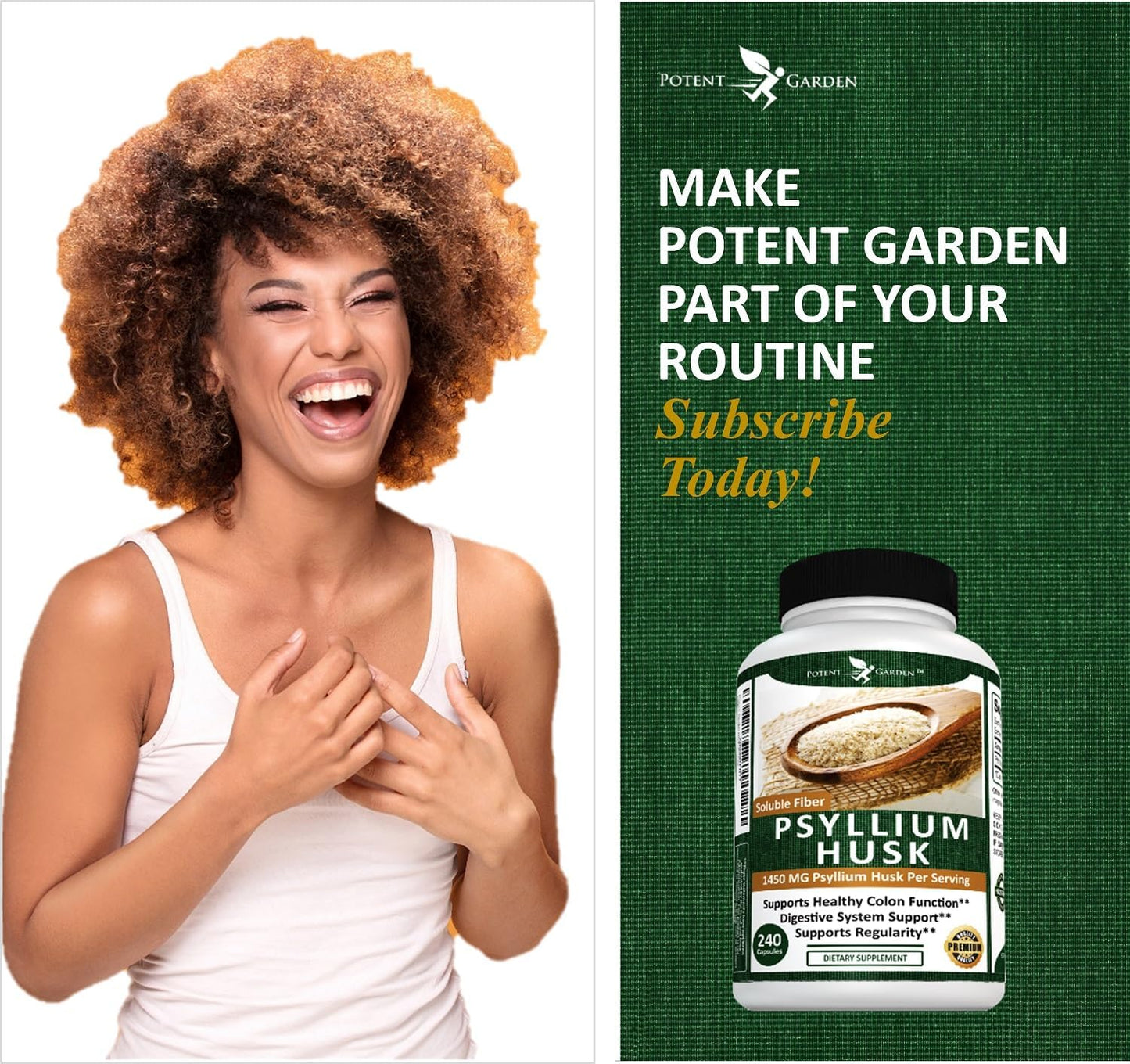 240 Potent Garden Psyllium Husk Capsules - Natural Soluble Fiber Supplement for Digestion & Regularity