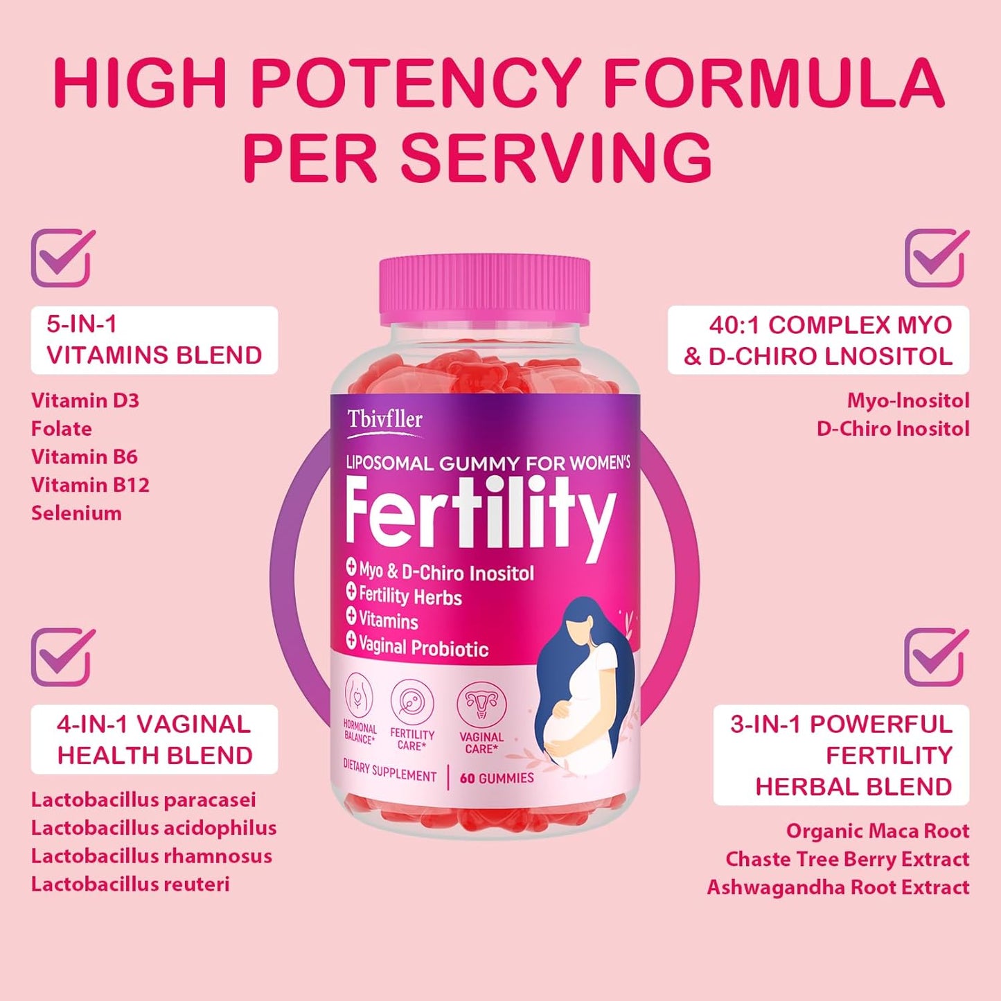 240 Raspberry Prenatal Gummies with Myo-Inositol & D-Chiro Inositol for Hormonal Balance & Fertility