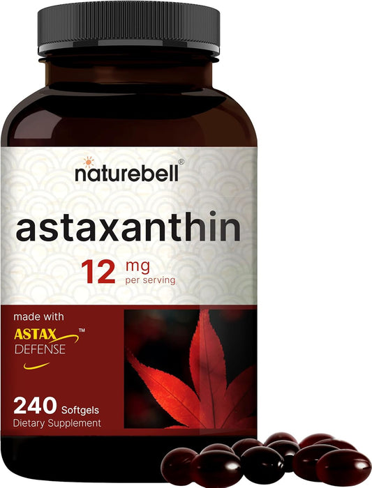 240 Softgels of NatureBell Astaxanthin 12mg - Natural Antioxidant for Skin & Eye Health - Non-GMO, Gluten-Free - 4 Month Supply of Max Strength Astax from MicroAlgae