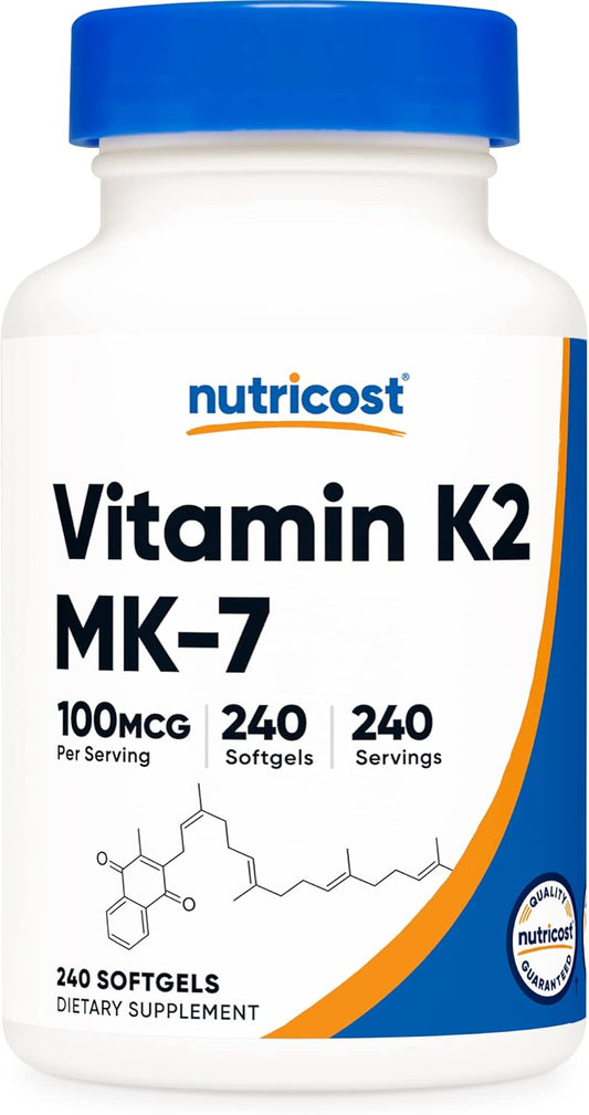 240 Softgels of Nutricost Vitamin K2 MK-7 100 mcg - Gluten Free & Non-GMO Formula