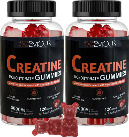 240 Sugar-Free Creatine Monohydrate Gummies for Men & Women - 5g Pre-Workout Gummy with L-Taurine, Betaine Anhydrous, Alpha GPC, Vitamin B12 - Muscle Strength & Energy Boost - Chewable (2 Pack)